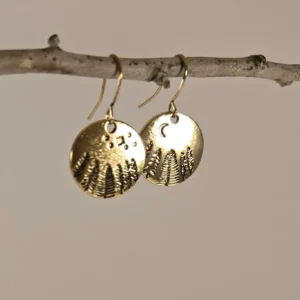 pine trees, moon and stars earrings