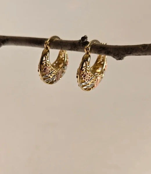 boho copper floral hoop earrings