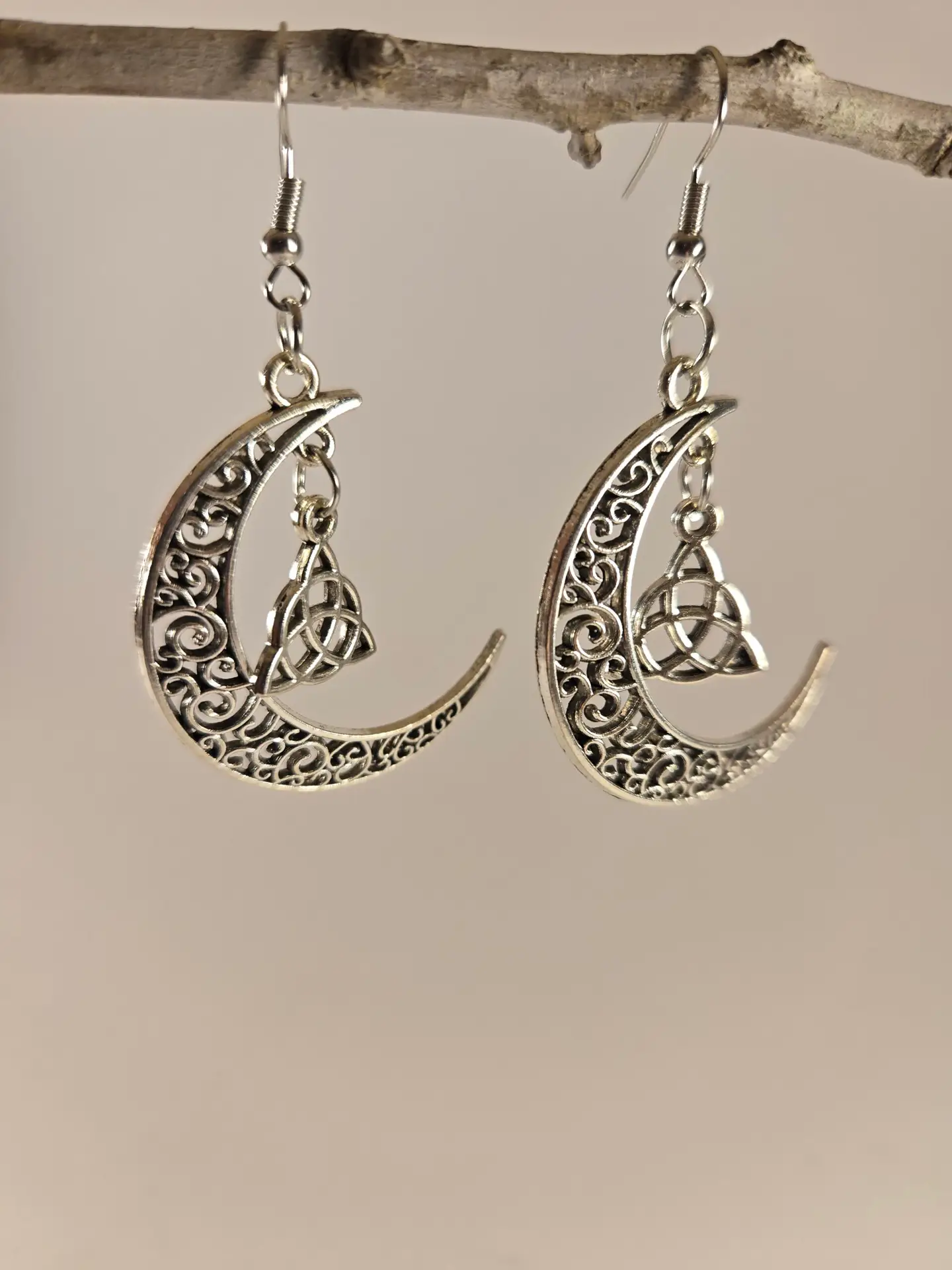 celtic hollow moon earrings