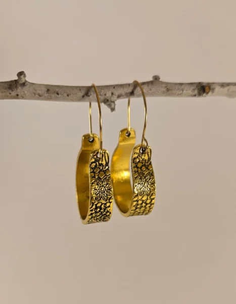 boho floral engraved hoop earrings