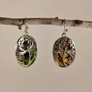 oval carved dragonfly earrings