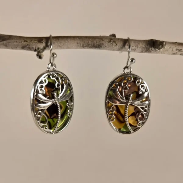oval carved dragonfly earrings