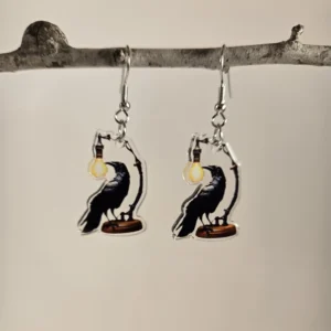 raven with lamp earrings