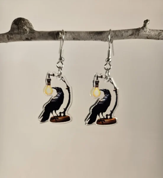 raven with lamp earrings