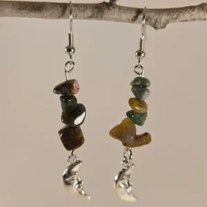 stone beaded moon dangle earrings