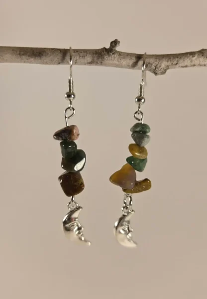 stone beaded moon dangle earrings