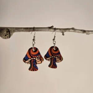 wooden mushroom earrings