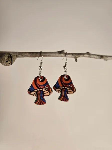 wooden mushroom earrings