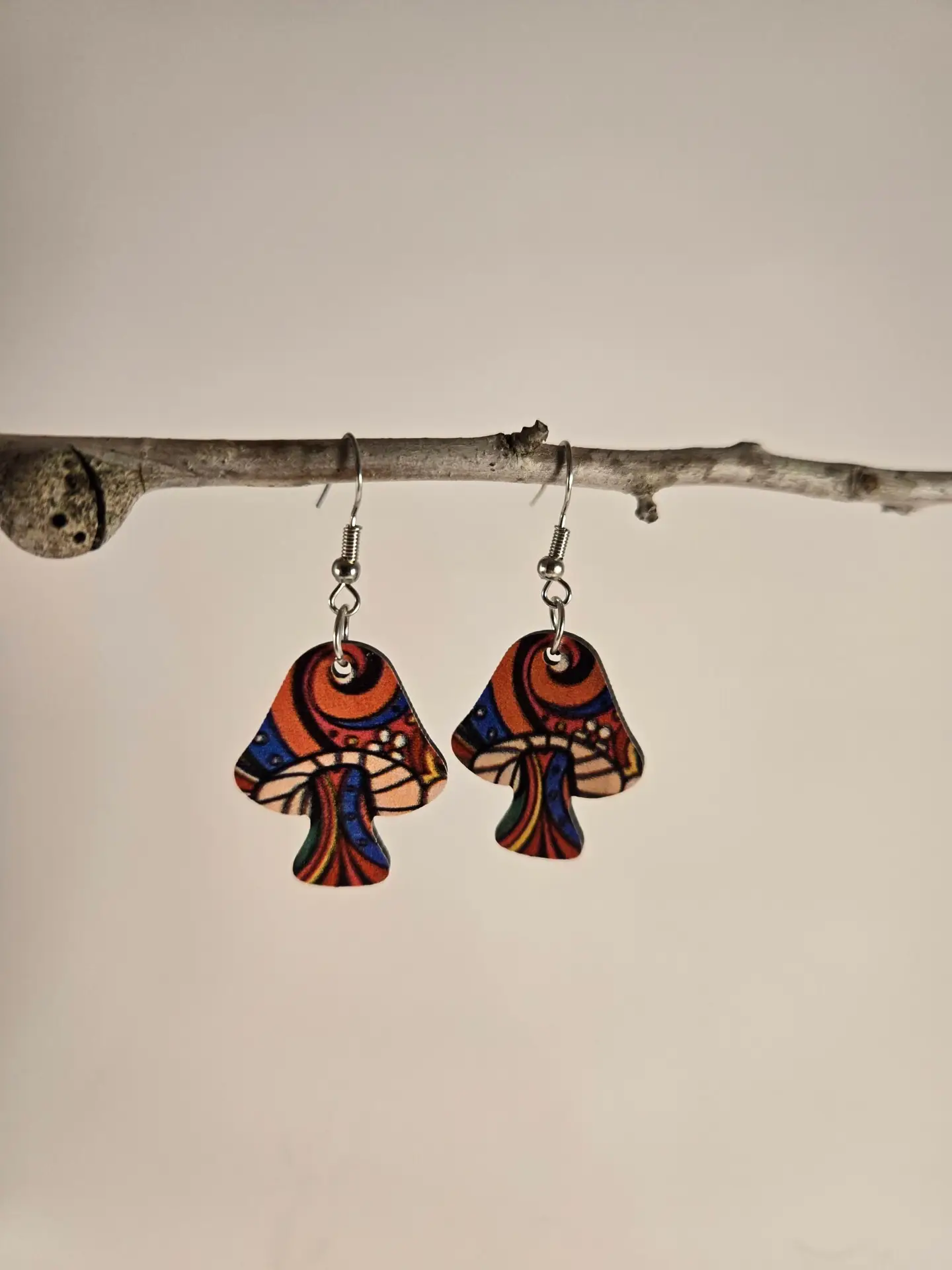 wooden mushroom earrings