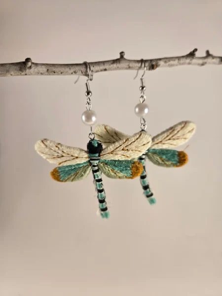 wool dragonfly earrings