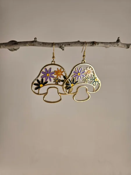 mushrooms with flowers earrings