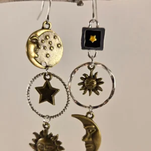moon & star long dangle earrings