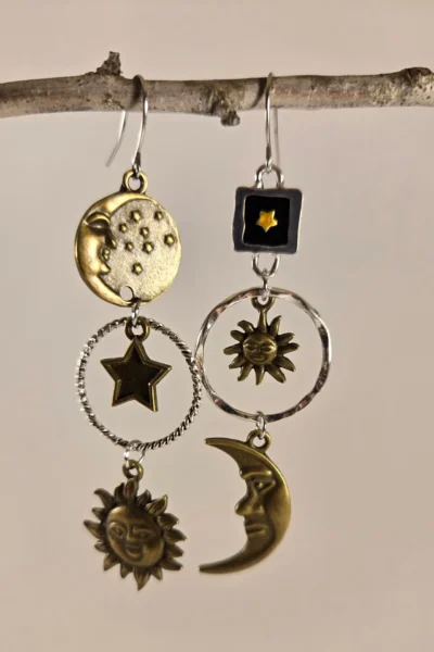 moon & star long dangle earrings