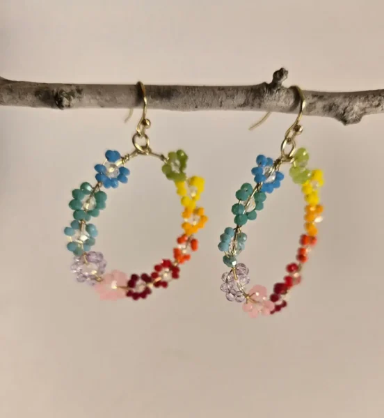 stone flower bead earrings