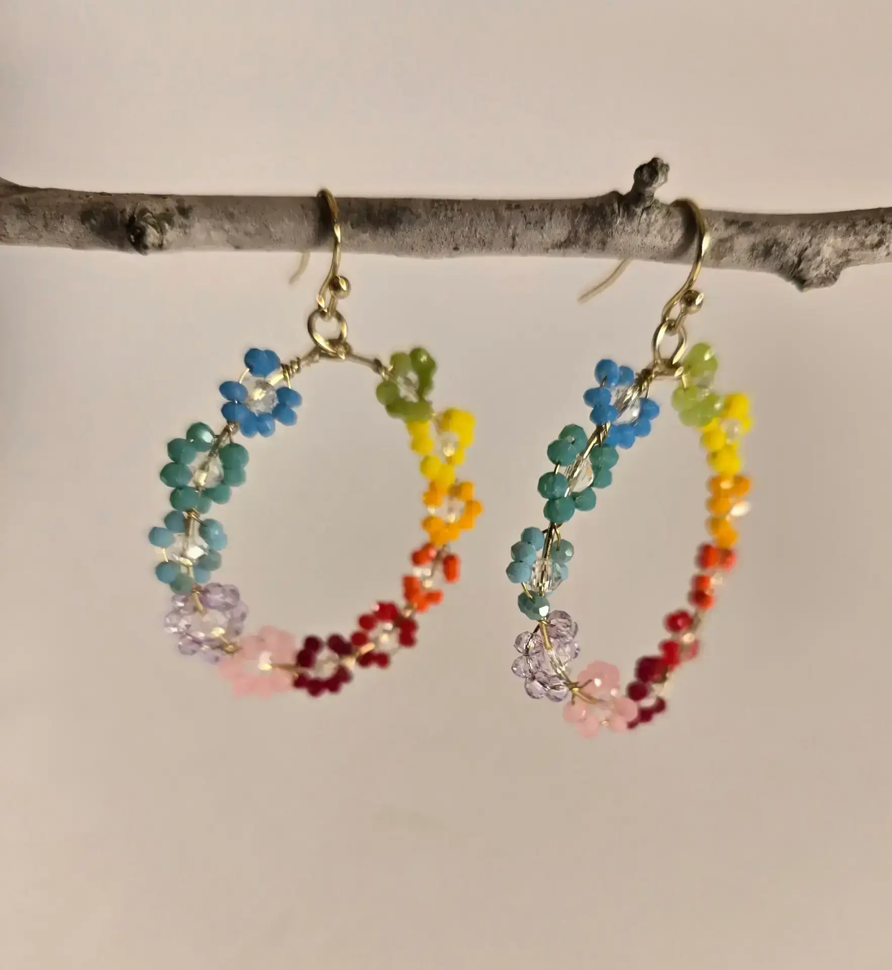 stone flower bead earrings