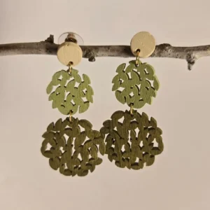 wooden carved circle earrings