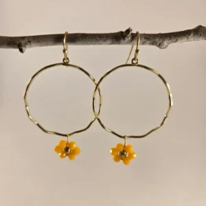 yellow flower hoop earrings