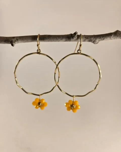 yellow flower hoop earrings