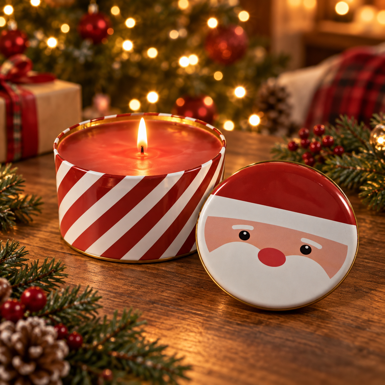 Santa Tin Peppermint Candle - Image 3