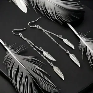 feather and leaf dangle earrings