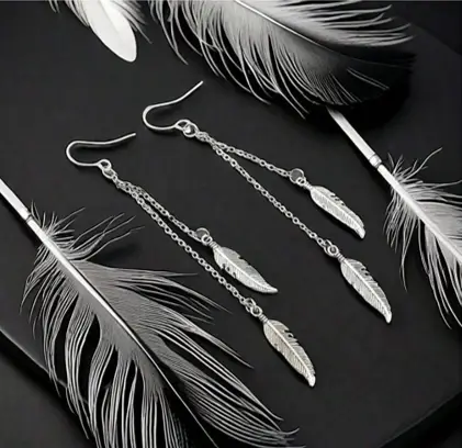 feather and leaf dangle earrings