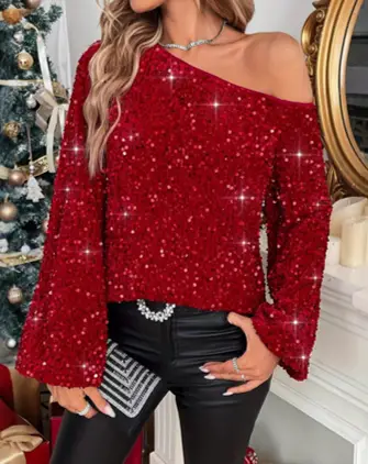 sequin off-shoulder blouse