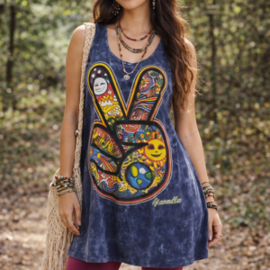 stonewash tank dress - peace sign