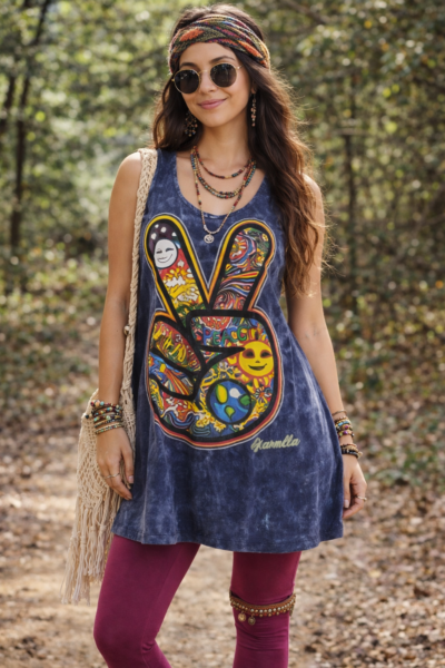 stonewash tank dress - peace sign