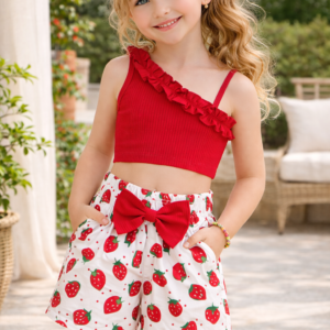 girls strawberry short set