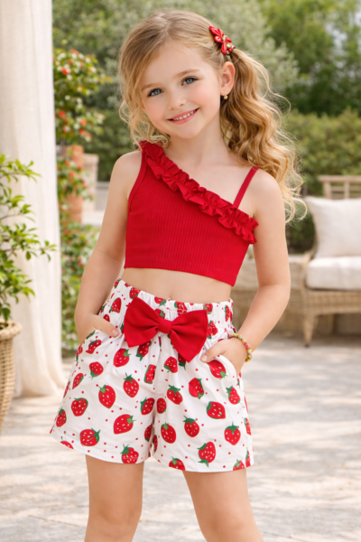 girls strawberry short set