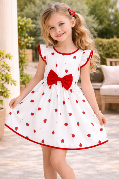 girls strawberry cap sleeve dress
