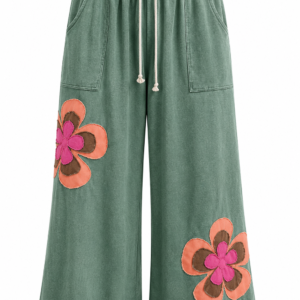 floral patchwork drawstring pants