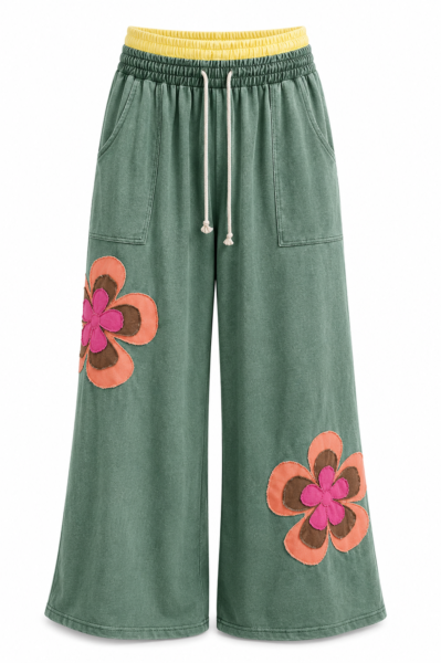 floral patchwork drawstring pants
