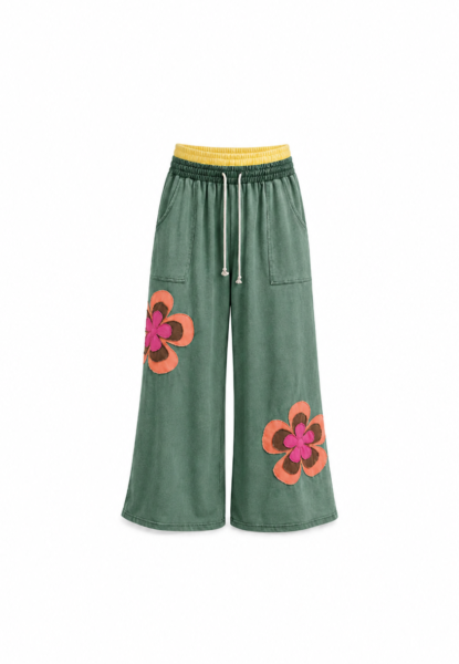 floral patchwork drawstring pants