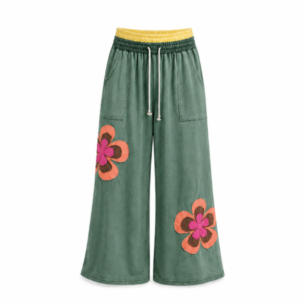 floral patchwork drawstring pants