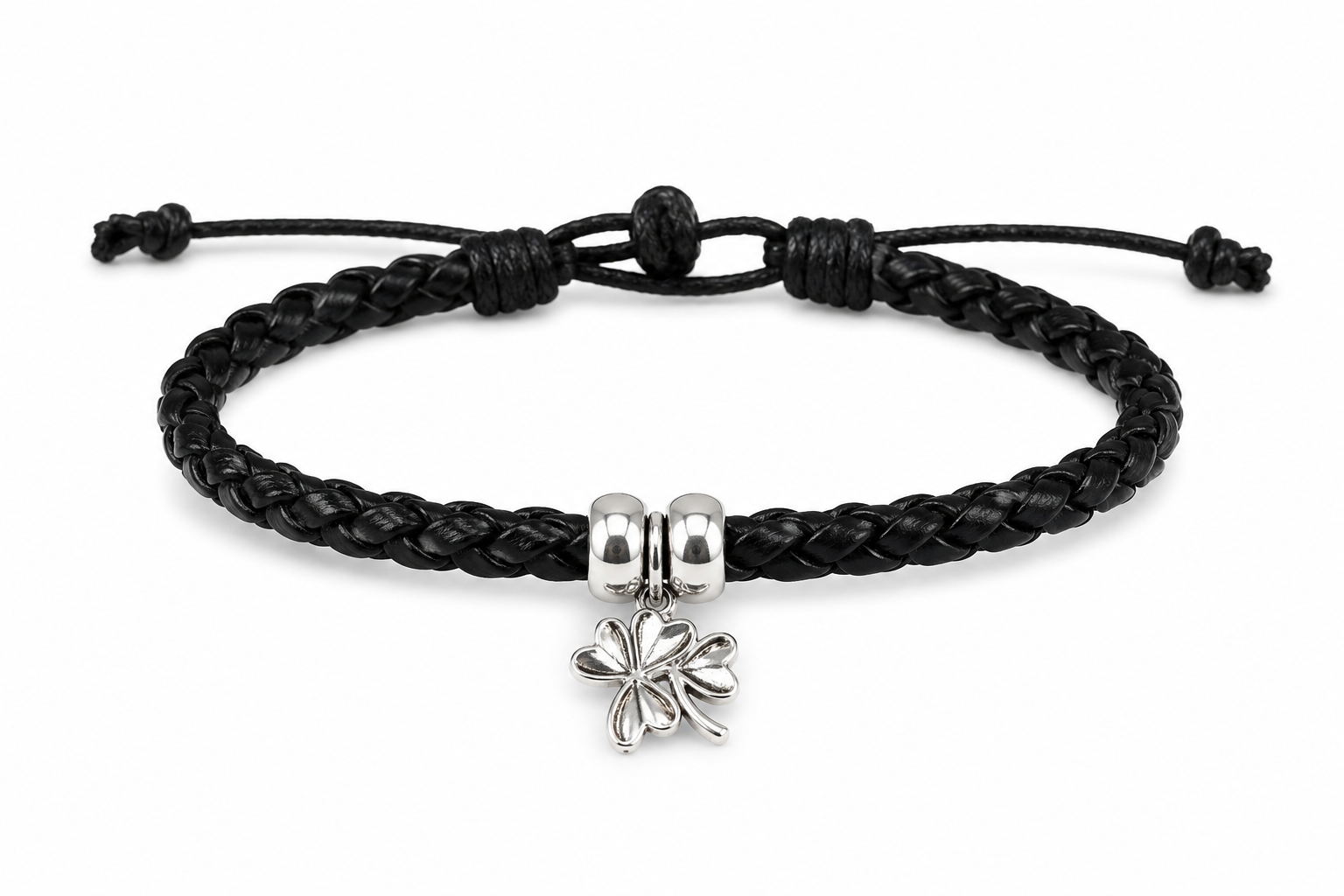 Celtic Leather Bracelet - Double Shamrocks