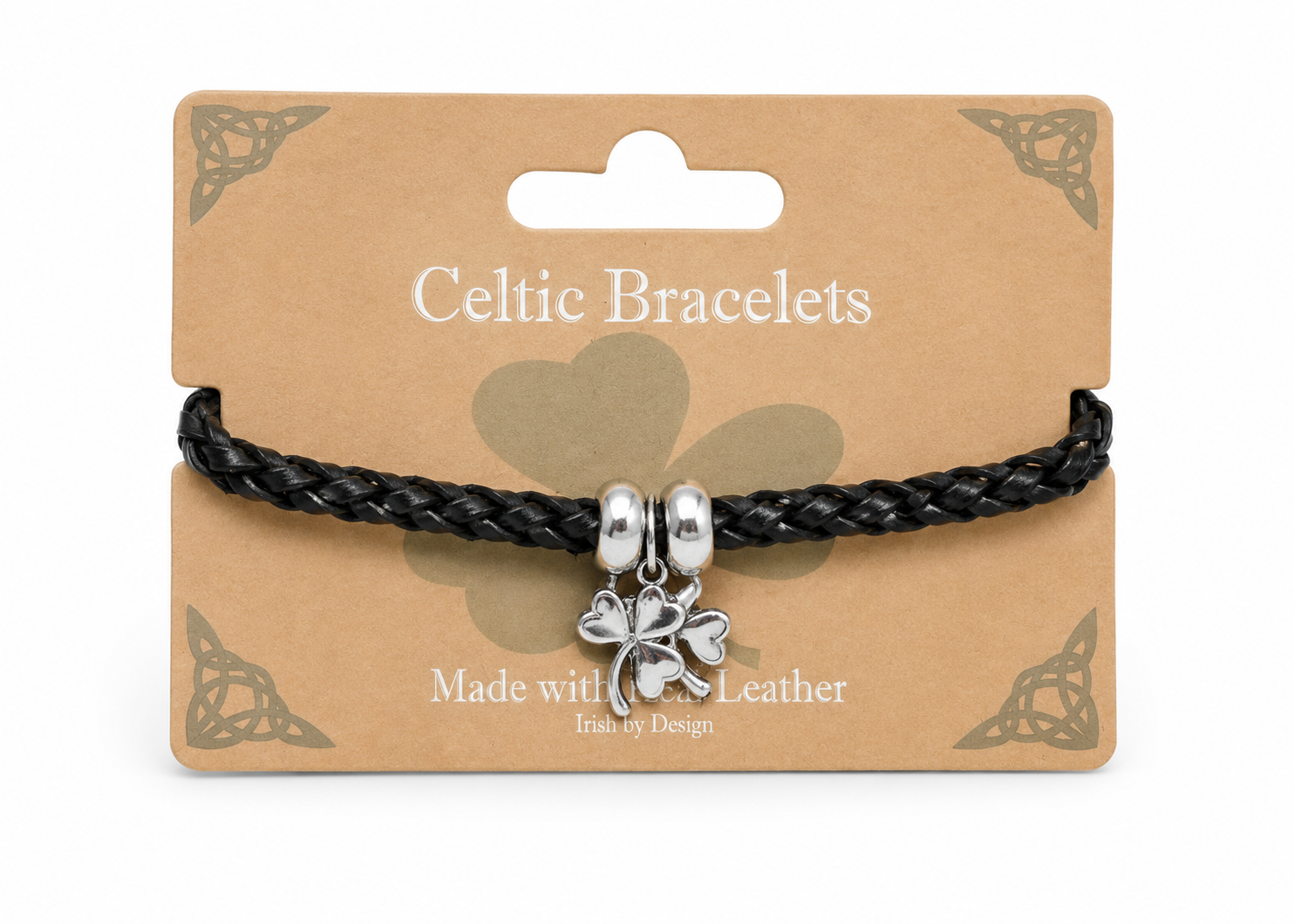 Celtic Leather Bracelet - Double Shamrocks - Image 2