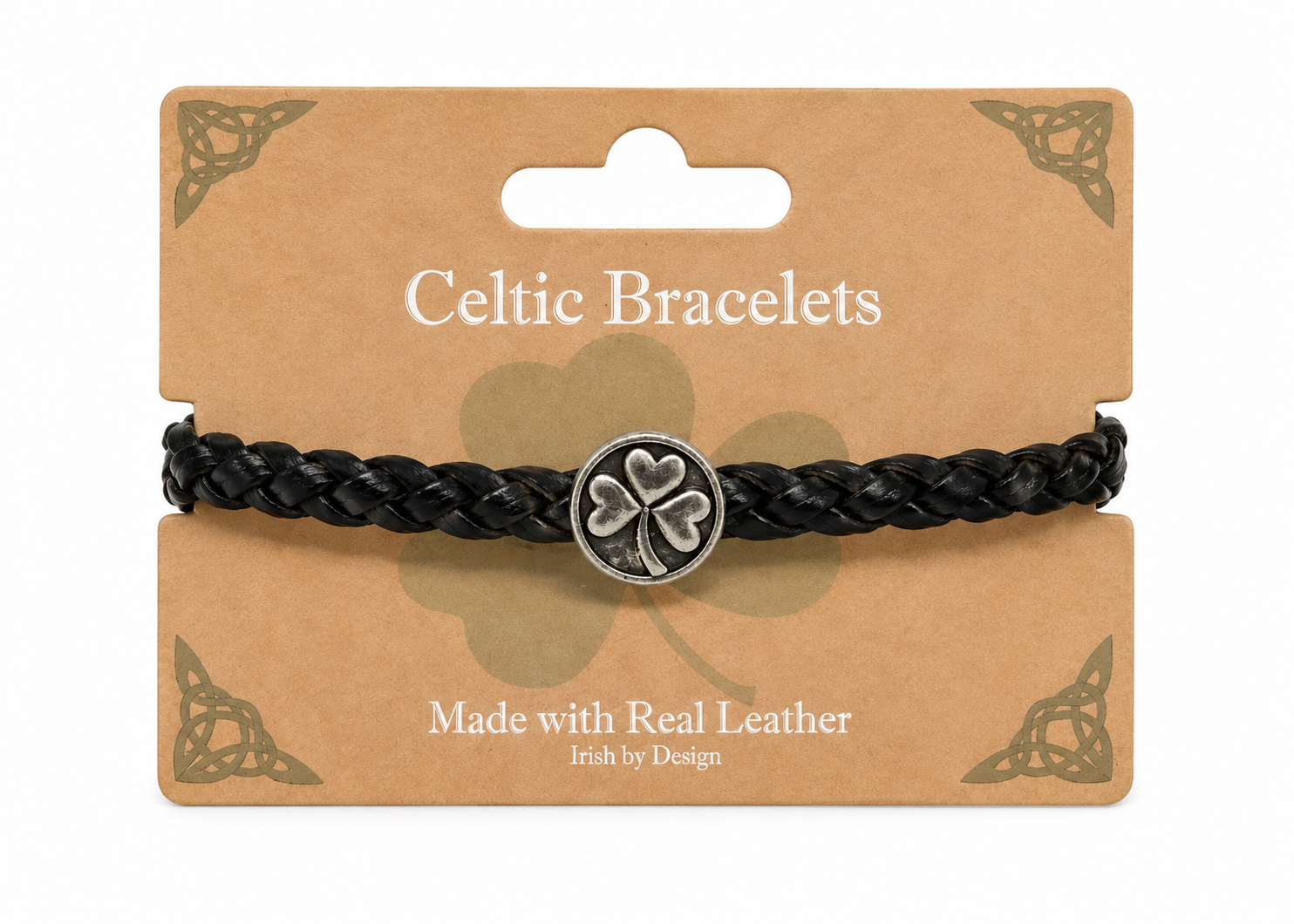 Celtic Leather Bracelet - Single Shamrock - Image 2