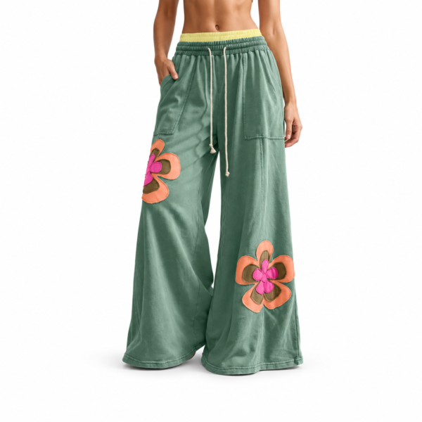 floral patchwork drawstring pants